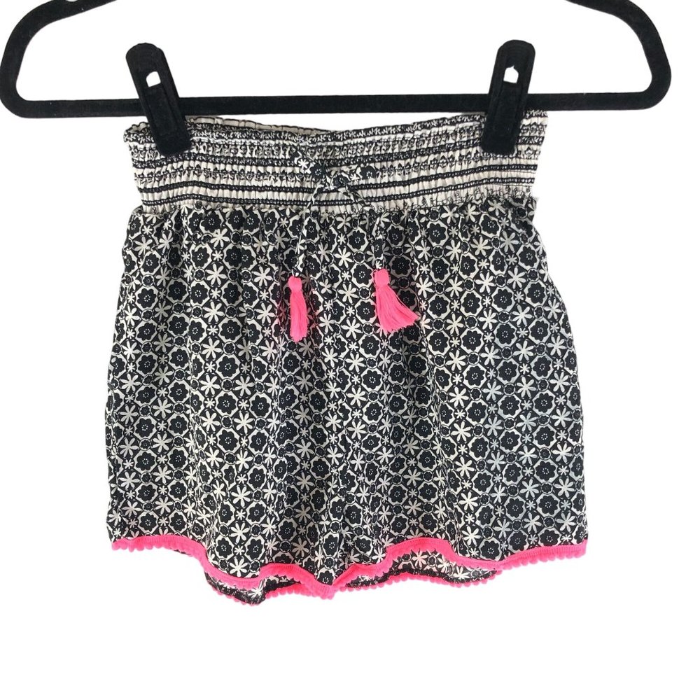 Japna Girls Shorts Pom Trim Geometric Black White Pink 10